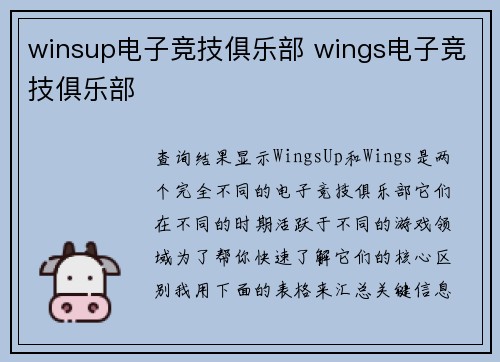 winsup电子竞技俱乐部 wings电子竞技俱乐部
